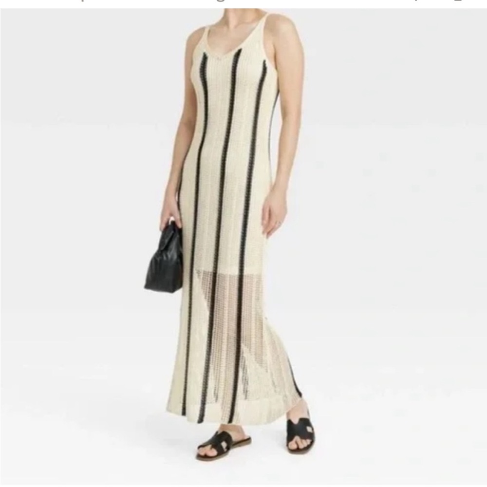 A New Day | crochet cream and black striped maxi dress